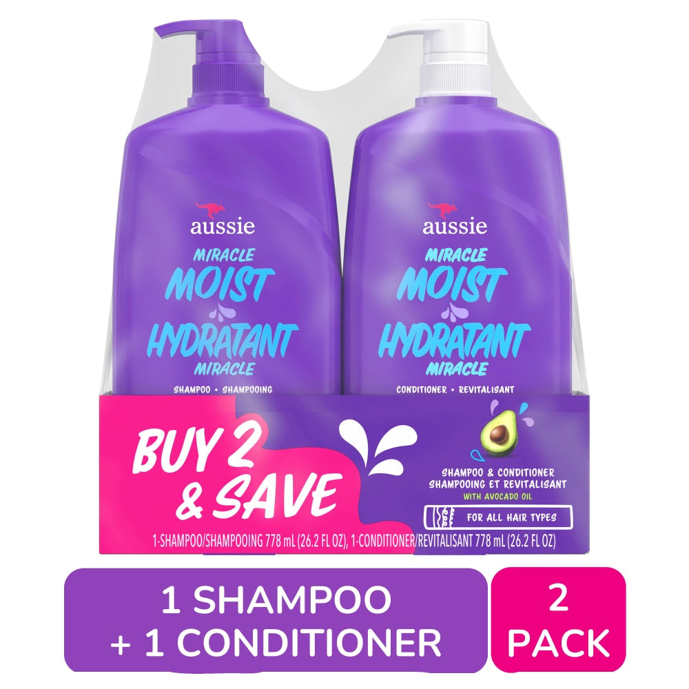 Aussie Miracle Moist Shampoo and Conditioner Set with Avocado and Jojoba Oil Paraben Free