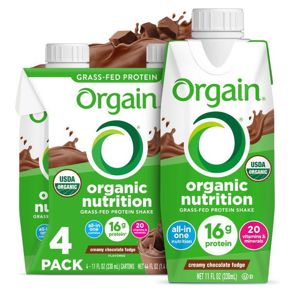 Orgain Organic Protein Shake Drink, Creamy Chocolate Fudge 4 Pk