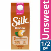 Silk Dairy Free Vegan Unsweetened Creamy Cashew Milk Half Gallon