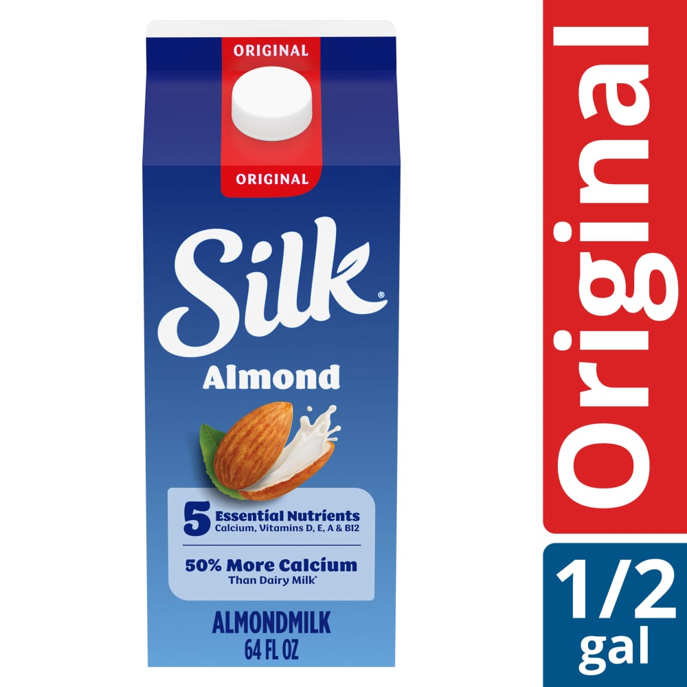 Silk Dairy Free Vegan Unsweetened Original Almond Milk Half Gallon