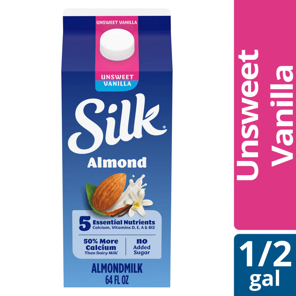 Silk Dairy Free Vegan Unsweetened Original Almond Milk Half Gallon