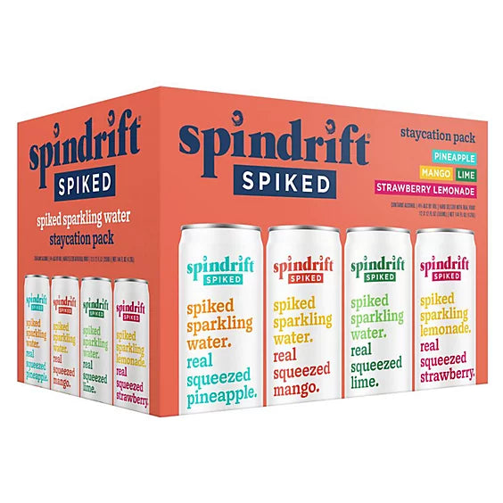Spindrift Spiked Sparkling Water Staycation Variety Pack 4% ABV - 12-12 Fl. Oz.